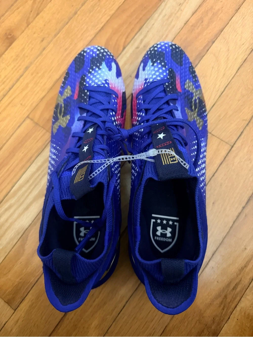 Under Armour Purple Men’s Athletic Cleats with Yellow Accents and USA colors